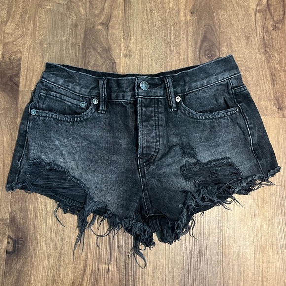 Free People We The Free Denim Jean Shorts, Size 24, Washed Black, Distressed - Picture 1 of 7